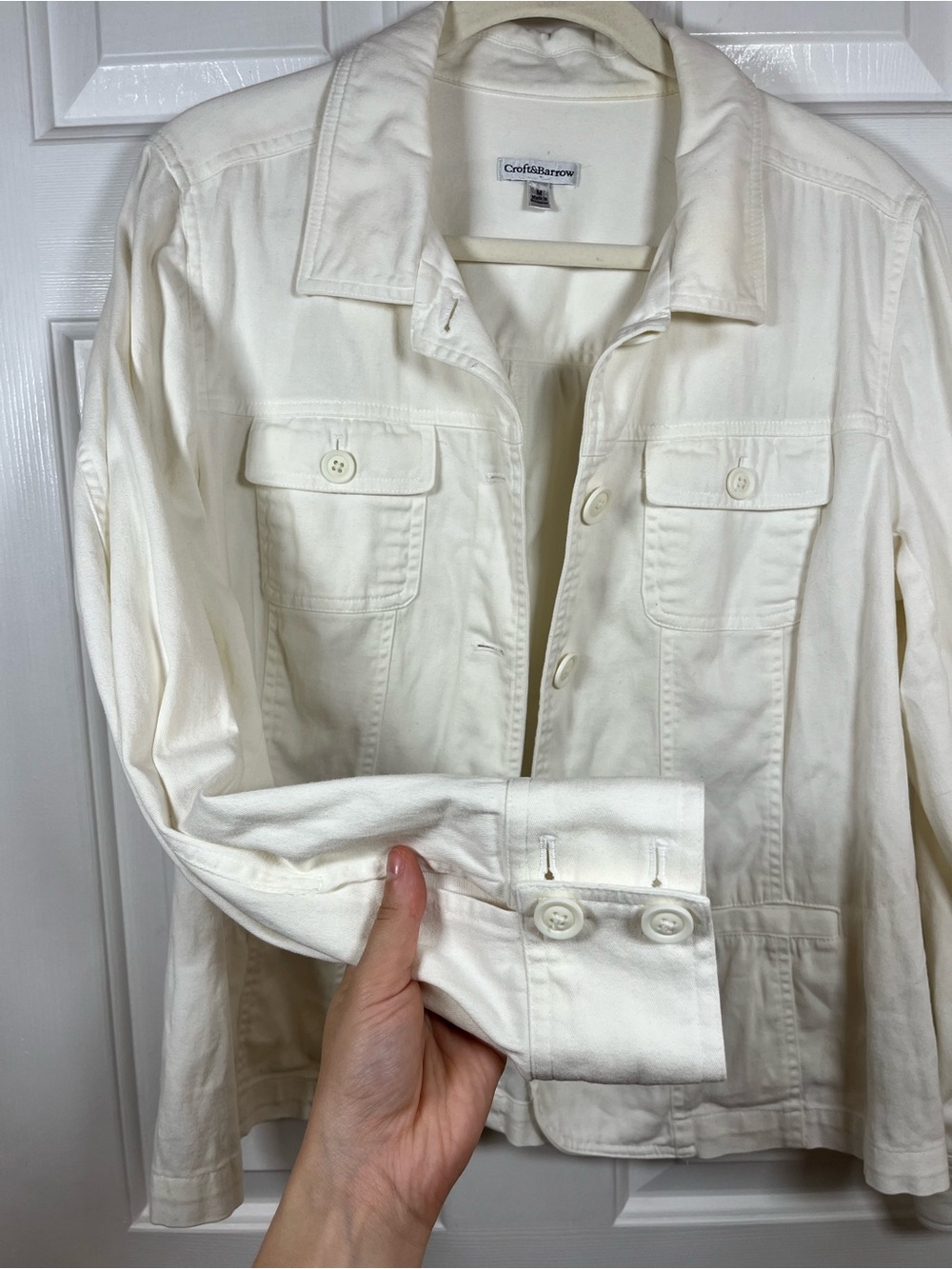 Croft & Barrow Off-White Stretch Cotton Button Up Jacket - Medium - Picture 4 of 16